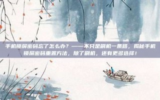 手机锁屏密码忘了怎么办？——不只是刷机一条路，揭秘手机锁屏密码重置方法，除了刷机，还有更多选择！